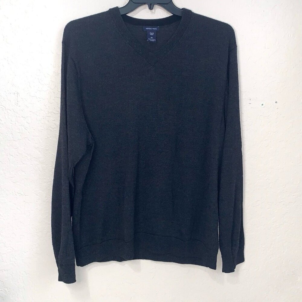 Vintage Gap Merino Wool Sweater Mens XXL V Neck Gray‎ Pullover Hing Kong Preppy